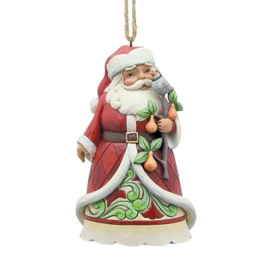 Santa Holding Partidge in Pear Tree Hanging Ornament World W
