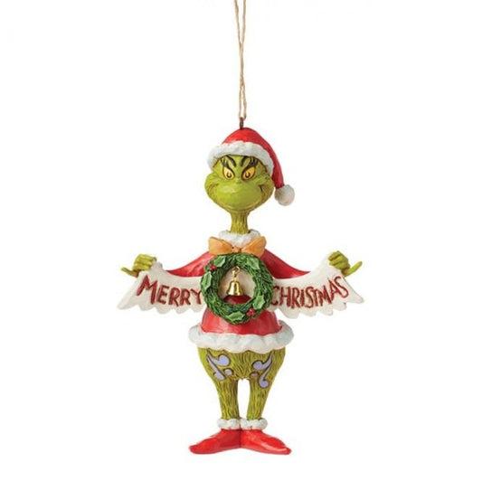 The Grinch with Christmas Banner Hanging Ornament